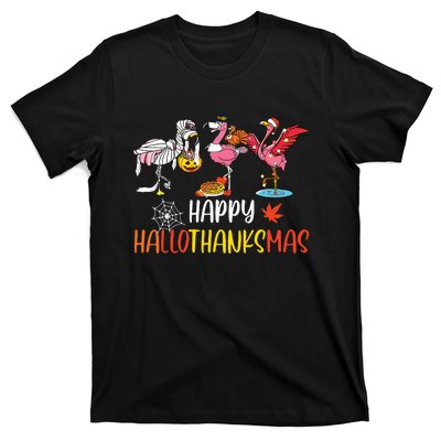 Flamingo Halloween Happy Hallothanksmas Thanksgiving Xmas T-Shirt