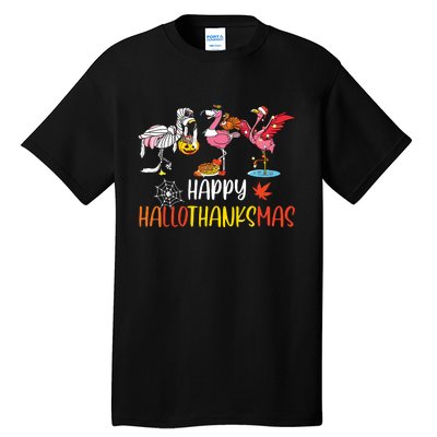 Flamingo Halloween Happy Hallothanksmas Thanksgiving Xmas Tall T-Shirt