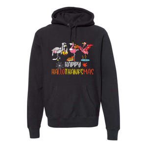 Flamingo Halloween Happy Hallothanksmas Thanksgiving Xmas Premium Hoodie