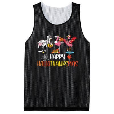 Flamingo Halloween Happy Hallothanksmas Thanksgiving Xmas Mesh Reversible Basketball Jersey Tank