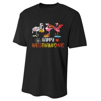 Flamingo Halloween Happy Hallothanksmas Thanksgiving Xmas Performance Sprint T-Shirt