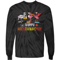 Flamingo Halloween Happy Hallothanksmas Thanksgiving Xmas Tie-Dye Long Sleeve Shirt