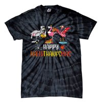 Flamingo Halloween Happy Hallothanksmas Thanksgiving Xmas Tie-Dye T-Shirt