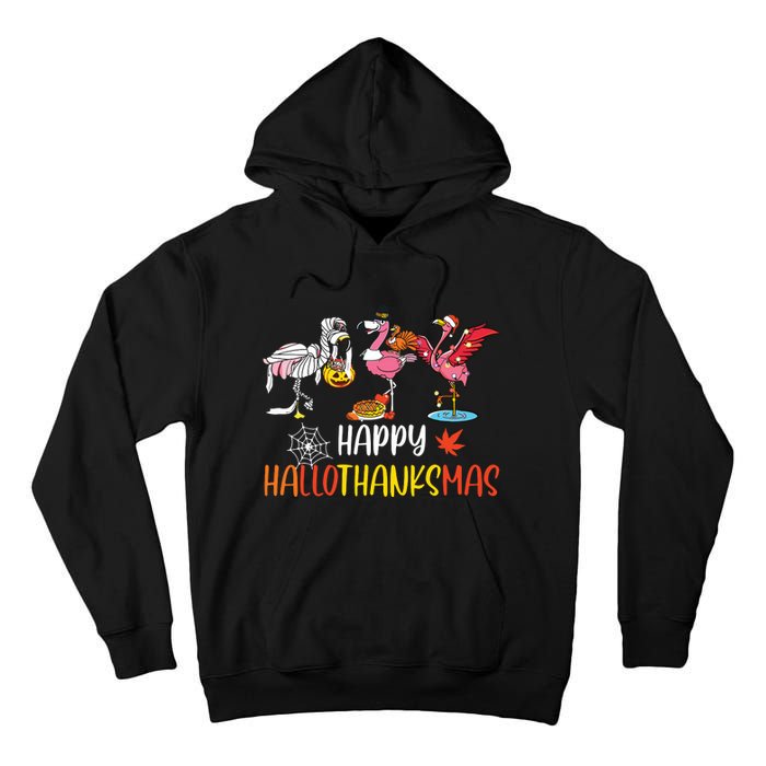 Flamingo Halloween Happy Hallothanksmas Thanksgiving Xmas Tall Hoodie