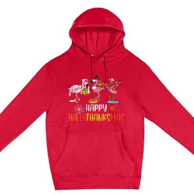 Flamingo Halloween Happy Hallothanksmas Thanksgiving Xmas Premium Pullover Hoodie