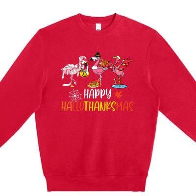 Flamingo Halloween Happy Hallothanksmas Thanksgiving Xmas Premium Crewneck Sweatshirt