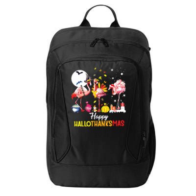 Flamingo Happy Hallothanksmas Funny Halloween Thanksgiving City Backpack