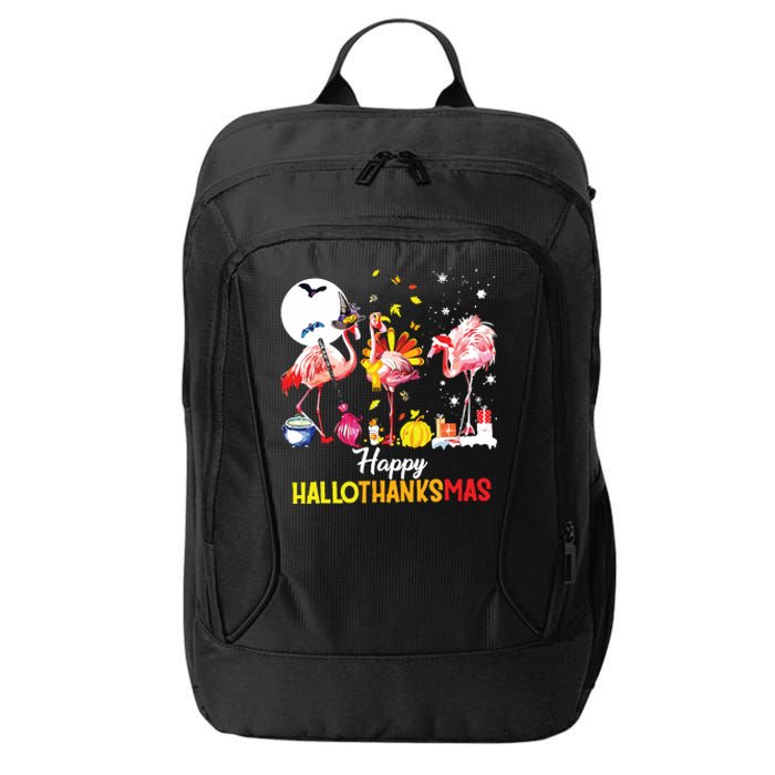 Flamingo Happy Hallothanksmas Funny Halloween Thanksgiving City Backpack