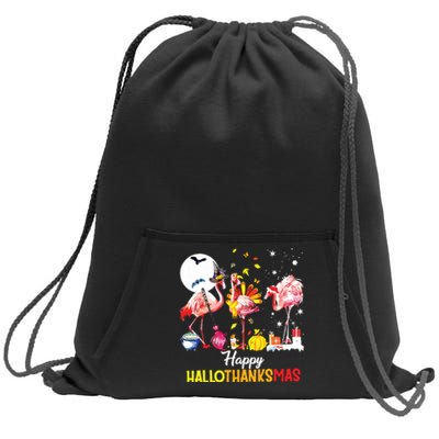 Flamingo Happy Hallothanksmas Funny Halloween Thanksgiving Sweatshirt Cinch Pack Bag