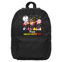 Flamingo Happy Hallothanksmas Funny Halloween Thanksgiving 16 in Basic Backpack