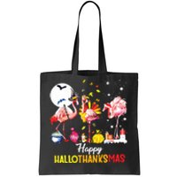 Flamingo Happy Hallothanksmas Funny Halloween Thanksgiving Tote Bag