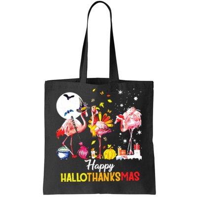 Flamingo Happy Hallothanksmas Funny Halloween Thanksgiving Tote Bag