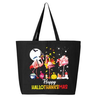 Flamingo Happy Hallothanksmas Funny Halloween Thanksgiving 25L Jumbo Tote