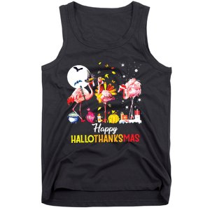 Flamingo Happy Hallothanksmas Funny Halloween Thanksgiving Tank Top