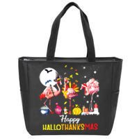 Flamingo Happy Hallothanksmas Funny Halloween Thanksgiving Zip Tote Bag