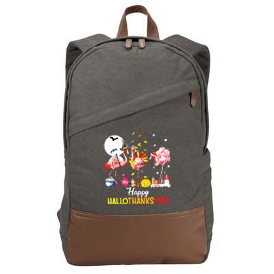 Flamingo Happy Hallothanksmas Funny Halloween Thanksgiving Cotton Canvas Backpack