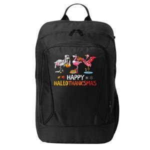 Flamingo Happy Hallothanksmas Funny Halloween Thanksgiving City Backpack