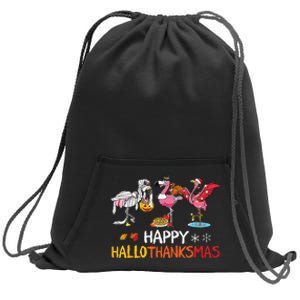 Flamingo Happy Hallothanksmas Funny Halloween Thanksgiving Sweatshirt Cinch Pack Bag