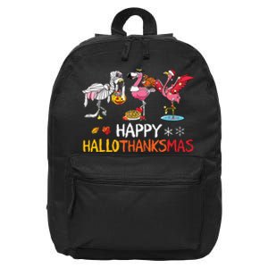 Flamingo Happy Hallothanksmas Funny Halloween Thanksgiving 16 in Basic Backpack