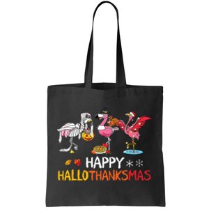 Flamingo Happy Hallothanksmas Funny Halloween Thanksgiving Tote Bag