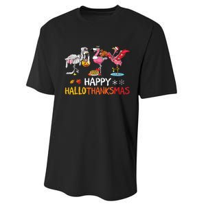 Flamingo Happy Hallothanksmas Funny Halloween Thanksgiving Performance Sprint T-Shirt