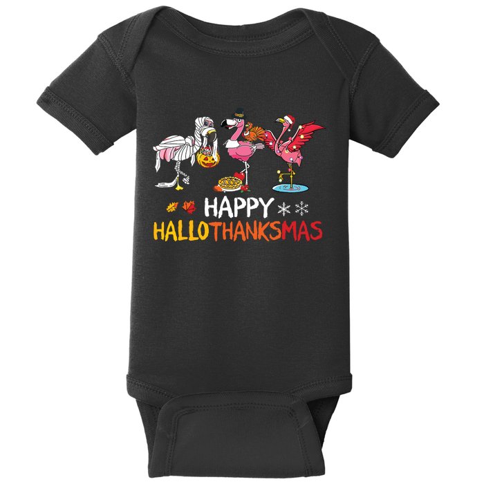 Flamingo Happy Hallothanksmas Funny Halloween Thanksgiving Baby Bodysuit