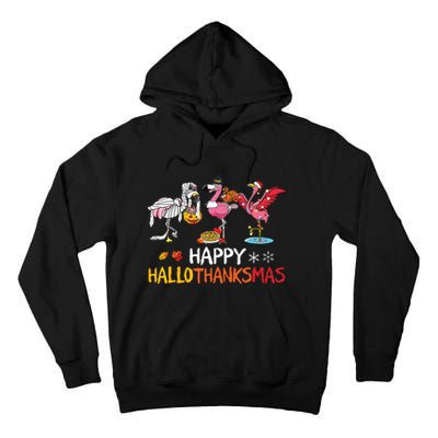 Flamingo Happy Hallothanksmas Funny Halloween Thanksgiving Tall Hoodie