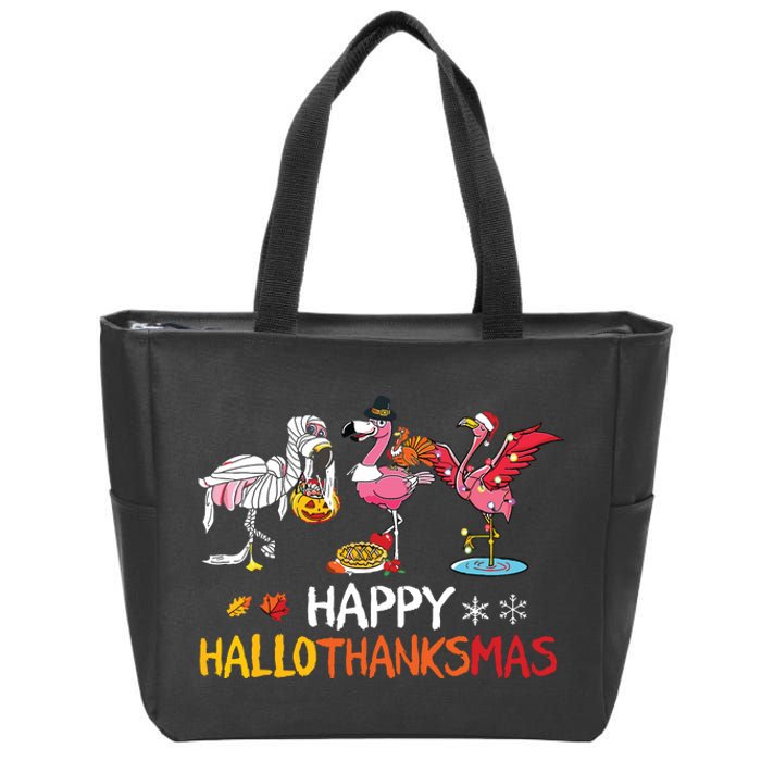 Flamingo Happy Hallothanksmas Funny Halloween Thanksgiving Zip Tote Bag