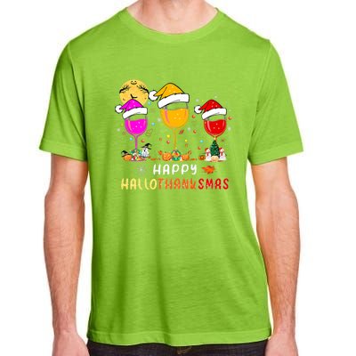 Funny Happy Hallothanksmas Wine Glasses Santa Hat Pumpkin Adult ChromaSoft Performance T-Shirt