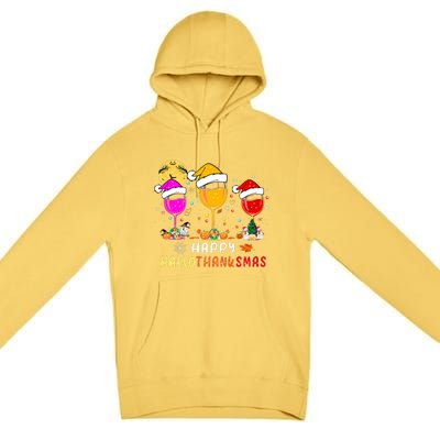 Funny Happy Hallothanksmas Wine Glasses Santa Hat Pumpkin Premium Pullover Hoodie