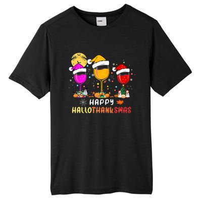 Funny Happy Hallothanksmas Wine Glasses Santa Hat Pumpkin Tall Fusion ChromaSoft Performance T-Shirt