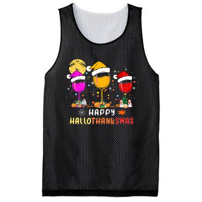 Funny Happy Hallothanksmas Wine Glasses Santa Hat Pumpkin Mesh Reversible Basketball Jersey Tank