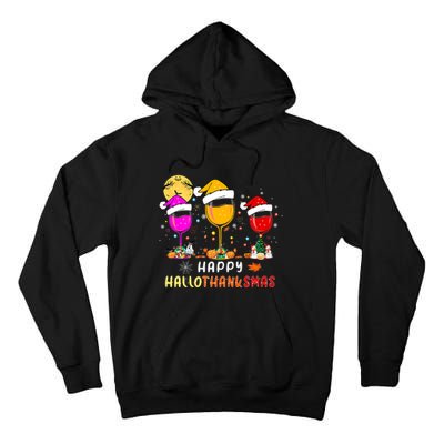 Funny Happy Hallothanksmas Wine Glasses Santa Hat Pumpkin Tall Hoodie