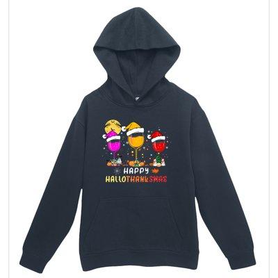 Funny Happy Hallothanksmas Wine Glasses Santa Hat Pumpkin Urban Pullover Hoodie