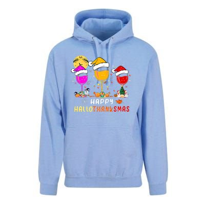 Funny Happy Hallothanksmas Wine Glasses Santa Hat Pumpkin Unisex Surf Hoodie