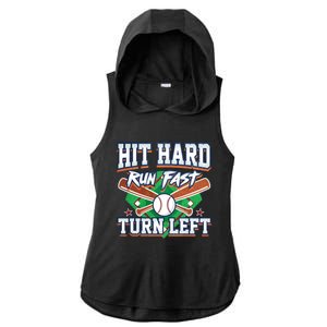 Funny Hit Hard Run Fast Turn Left Baseball Design Meaningful Gift Ladies PosiCharge Tri-Blend Wicking Draft Hoodie Tank