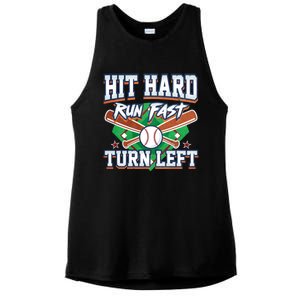 Funny Hit Hard Run Fast Turn Left Baseball Design Meaningful Gift Ladies PosiCharge Tri-Blend Wicking Tank