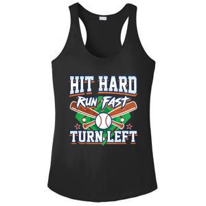 Funny Hit Hard Run Fast Turn Left Baseball Design Meaningful Gift Ladies PosiCharge Competitor Racerback Tank