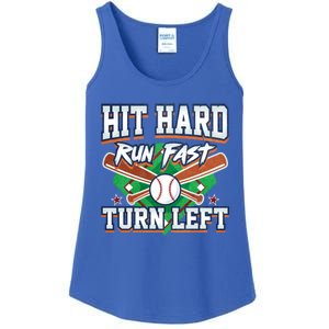 Funny Hit Hard Run Fast Turn Left Baseball Design Meaningful Gift Ladies Essential Tank