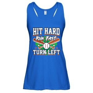 Funny Hit Hard Run Fast Turn Left Baseball Design Meaningful Gift Ladies Essential Flowy Tank