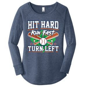 Funny Hit Hard Run Fast Turn Left Baseball Design Meaningful Gift Women's Perfect Tri Tunic Long Sleeve Shirt