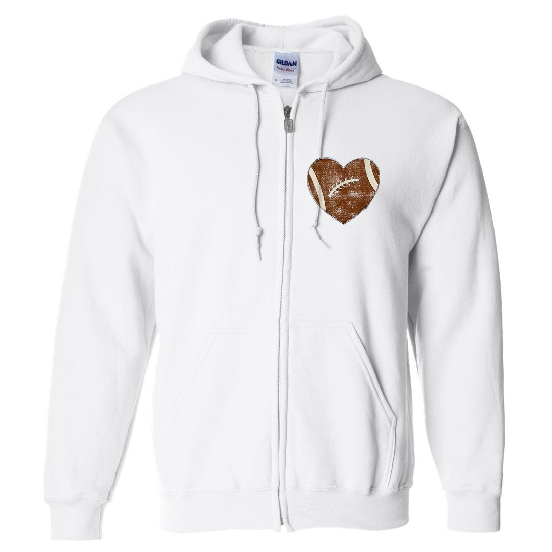 Football Heart I Love Football Red Full Zip Hoodie