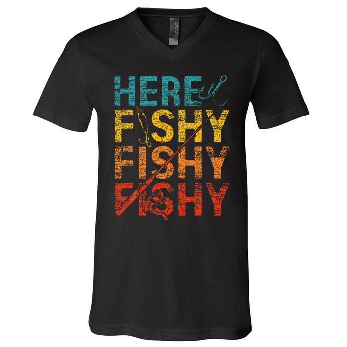 funny Happiness is A Big Fish And A Witness Fishing V-Neck T-Shirt