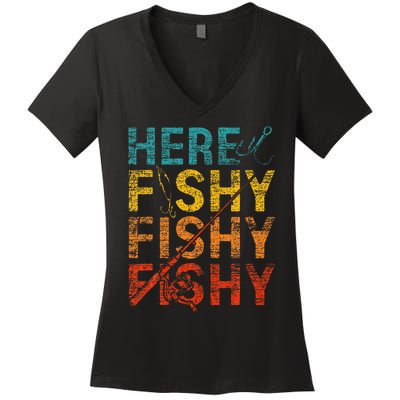 funny Happiness is A Big Fish And A Witness Fishing Women's V-Neck T-Shirt