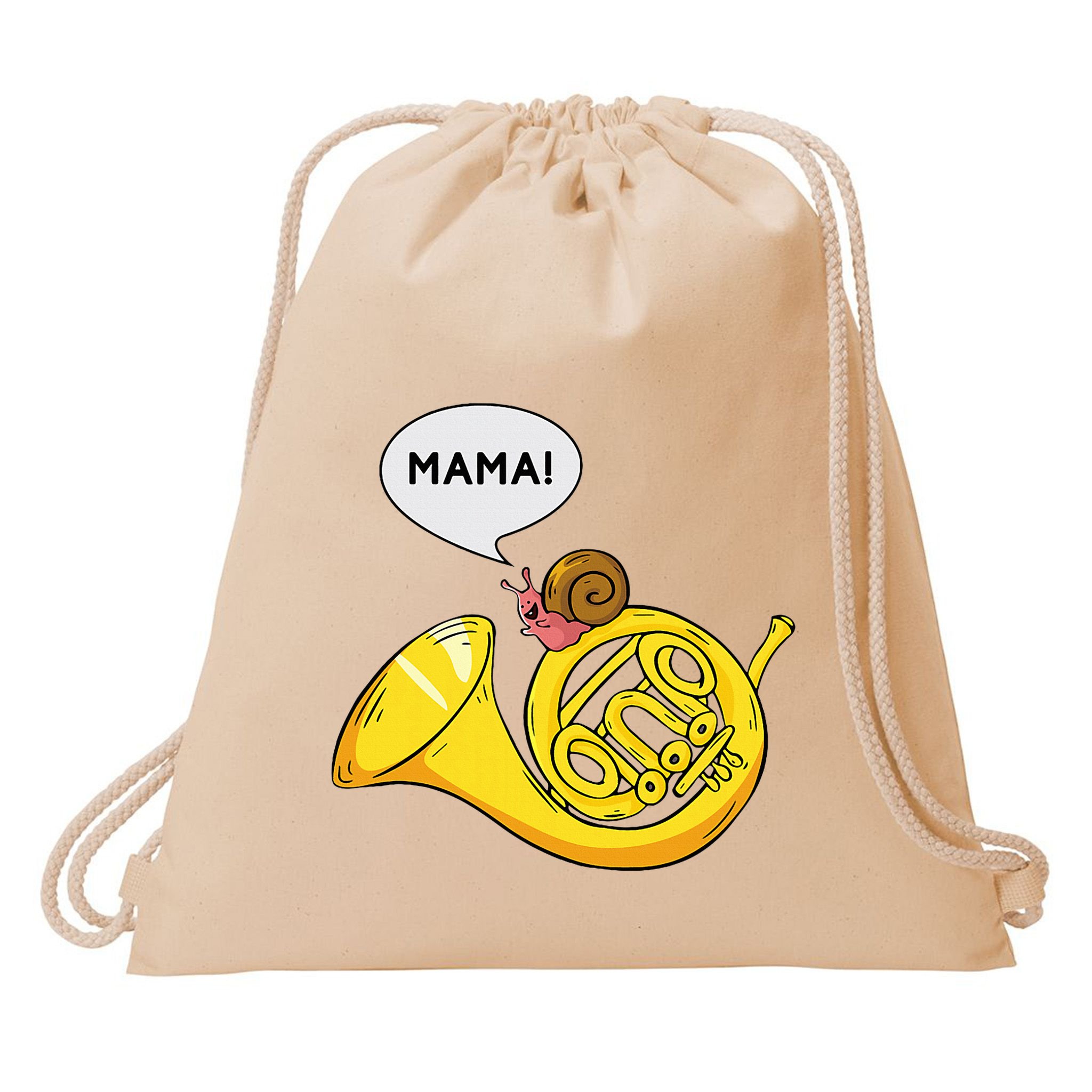 French Horn I Snail Pun Orchestra Marching Band Drawstring Bag