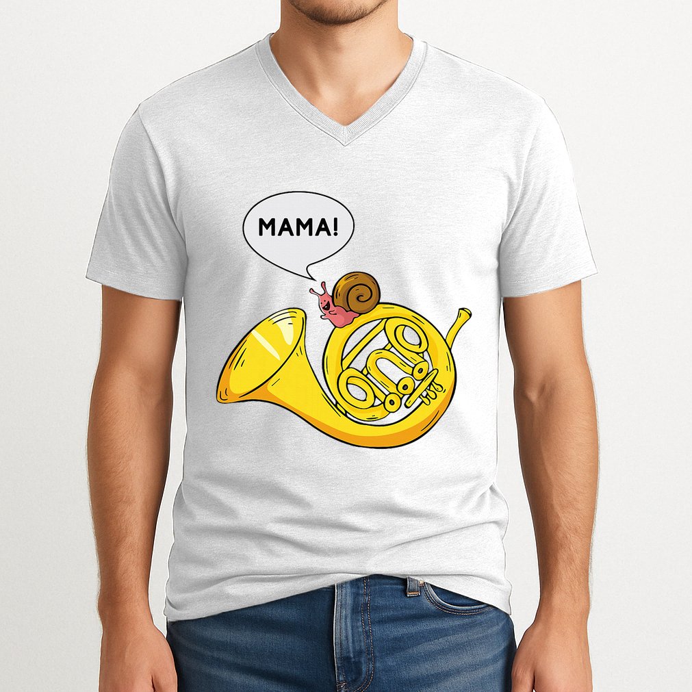 French Horn I Snail Pun Orchestra Marching Band V-Neck T-Shirt