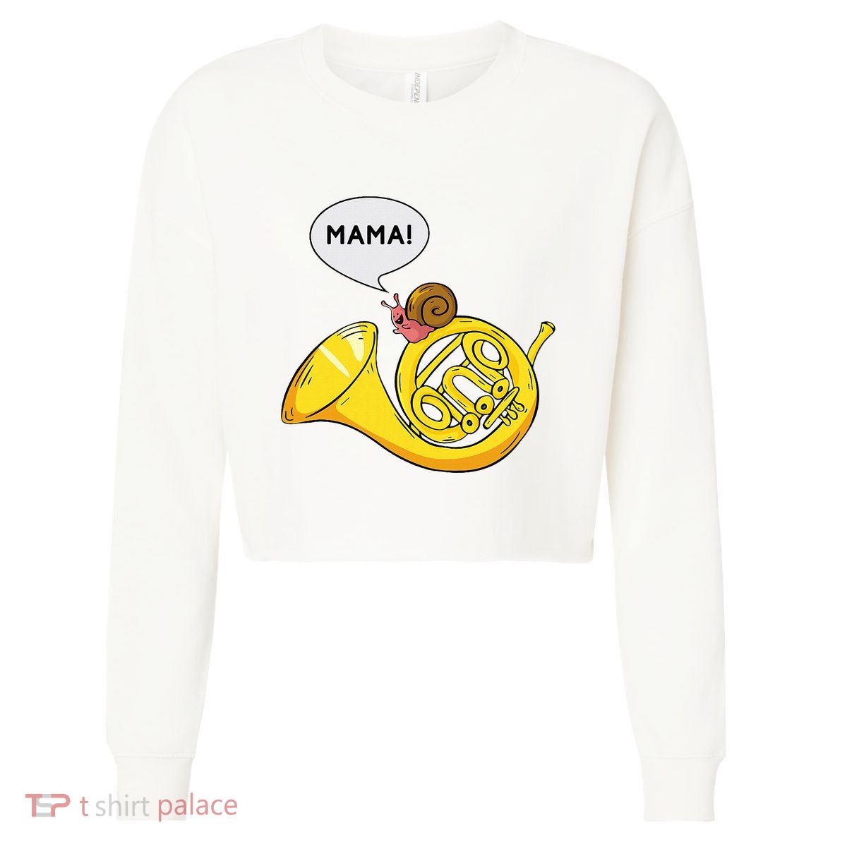 French Horn I Snail Pun Orchestra Marching Band Cropped Pullover Crew