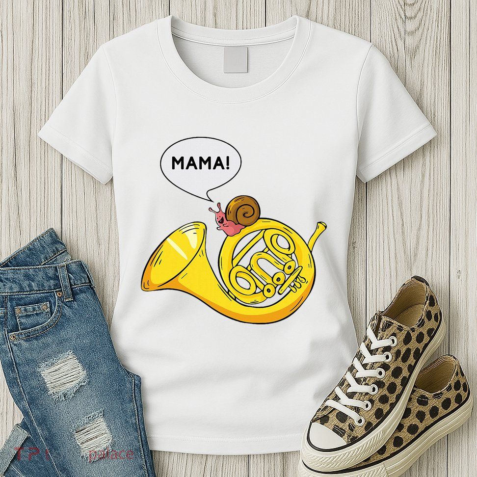French Horn I Snail Pun Orchestra Marching Band Womens T-Shirt