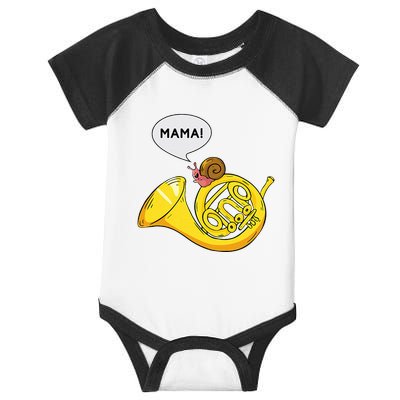 French Horn I Snail Pun Orchestra Marching Band Infant Baby Jersey Bodysuit