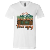 Funny Hiking Is My Therapy Camping Mountain Love Gift V-Neck T-Shirt